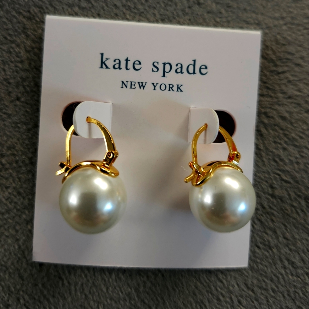 NEW Kate Spade Faux Pearl Gold Tone Drop Earings